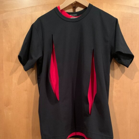 black Comme des Garcons Homme Plus vertical slits t-shirt size M - Picture 7 of 8